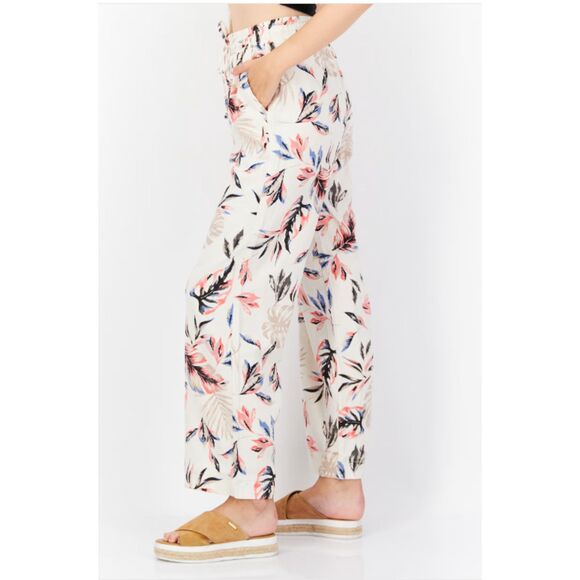 Briggs Women Drawstring Floral Print Straight Linen Blend Pants Beige Combo XL - Picture 13 of 13